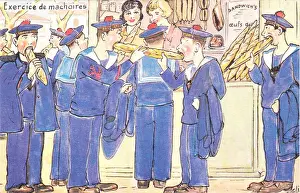 Baguette Prints: Sailors exercising their jaws on a comic French postcard