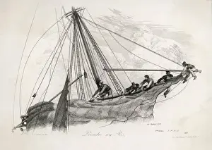 Partially Prints: Sailors Reefing a Sail