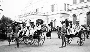 Rickshaw Collection: Sailors on shore leave in rickshaws Royal Navy