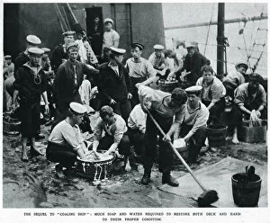 Admiralty Gallery: Sailors swab the decks after refuelling their ship