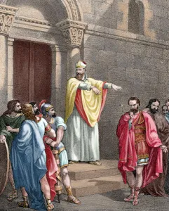 Archbishop Prints: Saint Ambrose (c. 340-397) excommunicating the Roman Emperor