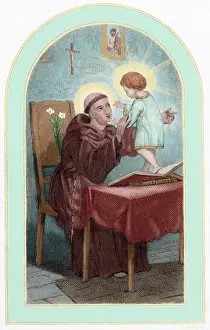 Doctor Prints: Saint Anthony of Padua (1195-1231). Colored engraving