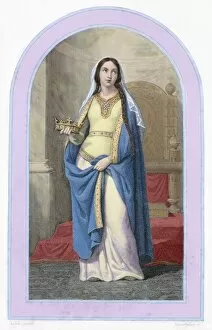 Saint Clotilde (475-545). Colored engraving