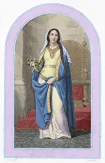 Braid Prints: Saint Clotilde (475-545). Colored engraving