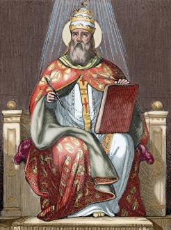 Saint Damasus I, (304-384). Roman pope (366-384). Colored en Saint Damasus I, (304-384). Roman pope (366-384). Colored en