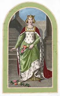 13th Prints: Saint Elizabeth of Portugal (1271-1336). Engraving. Colored