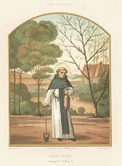 Abbot Prints: Saint Fiacre of Breuil with spade and bag of seeds