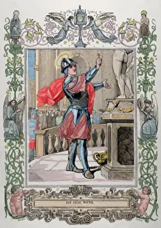Cristiano Prints: Saint George (c, 275 / 281-303). Christian martyr. Colored engr