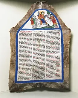 Polychromed Prints: Saint George. Polychromed manuscript on gazelle
