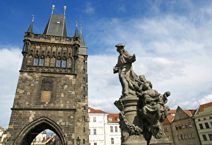 Images Dated 9th June 2012: Saint Ivo of Kermartin, 1711, copy, and Old Town Bridge Towe