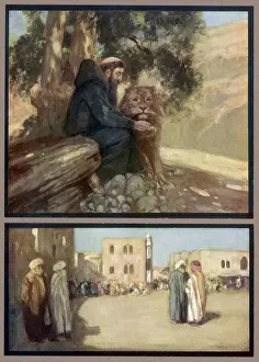 Hermit Prints: SAINT JEROME, living as a hermit, makes friends with a lion