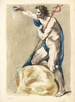 Saint John the Baptist in the wilderness, holding a cross