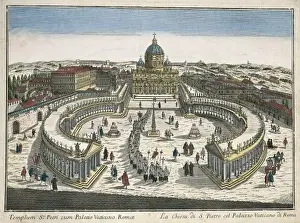 Papacy Prints: Saint Peters Square and Basilica in 18th c
