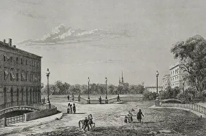 Urbanism Prints: Saint Petersburg - The Three Arches Bridge and Field of Mars