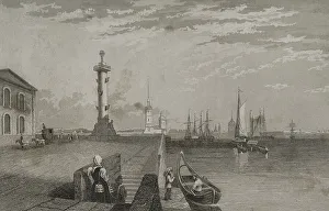 Lemaitre Prints: Saint Petersburg. Rostral Column next to the River Neva