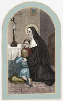 Augustinian Prints: Saint Rita of Cascia (1381-1457). Colored engraving