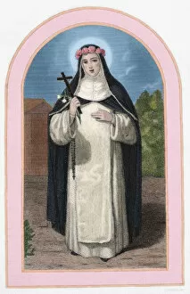 Mystic Gallery: Saint Rose of Lime (1586-1617). Colored engraving