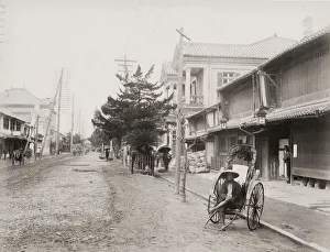 Jinrikisha Prints: Sakaemachi, street in Kobe, Japan