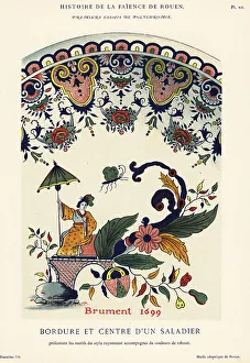 Crockery Prints: Salad bowl in colour festoon style, Brument, Rouen, 1699