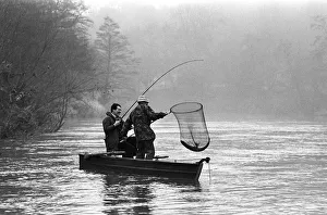 Images Dated 2nd July 2019: Salmon fishing with ghillie from a boat on the River Wye
