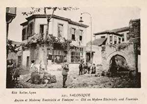 Technological Prints: Salonica - Fountain & Electric Street Light - Old and Modern