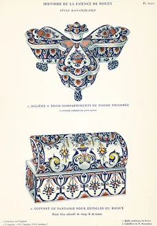 Crockery Prints: Salt cellar and fancy case for pins or jewelry, festoon style, R