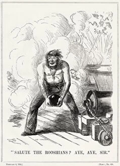 Images Dated 6th November 2020: Salute the Rooshians? Aye, aye, Sir : a British sailor prepares to fire a cannon