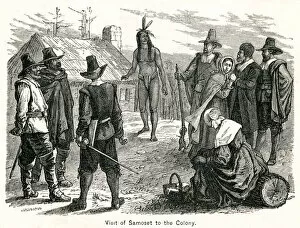 Colonists Collection: Samoset Visits Pilgrims at Plymouth