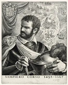 1567 Prints: SAMPIERO CORSO Corsican soldier Date: 1498 - 1567