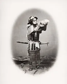 Samurai in armour with conch shell, Japan