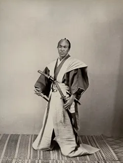 Samurai with two swords in long trousers, Japan