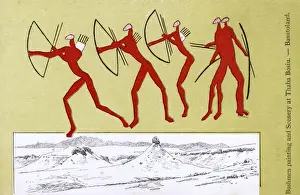 Spears Prints: San Bushmen rock painting, Lesotho, Southern Africa