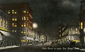 Nigh Time Prints: San Diego, California - 5th Street at nightime, USA