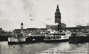 Sea Gulls Prints: San Francisco - Ferryboat entering the Ferry Slip
