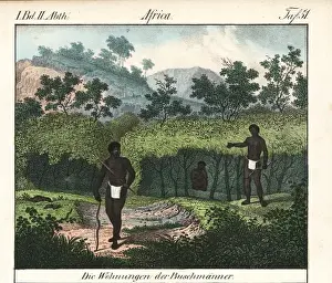 Southafrica Prints: San hunters and their living quarters in