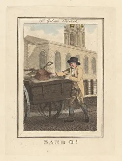 Edward Edwards Prints: Sand seller in front of St Giles Church, London, 1805