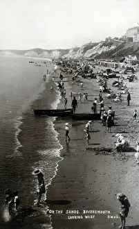 Westwards Prints: On the Sands - Bournemouth Beach, Dorset - view looking west