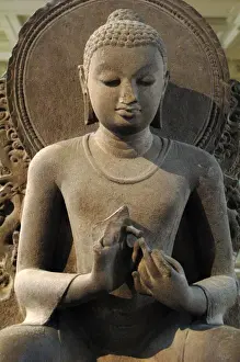 Lotus Prints: Sandstone figure of the seated Buddha. 5th century. Sarnath