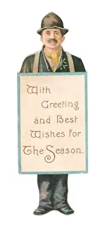 Sandwich board man on a Victorian Christmas card
