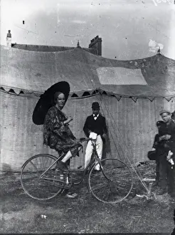 Sangers Circus cyclist, Haverfordwest, South Wales