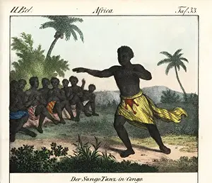 Sango man dancing in front of seated audience