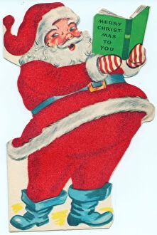 Santa Claus with a book on a Christmas card