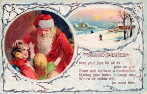Santa Claus with children on a Christmas postcard