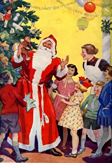 Salvation Prints: Santa Claus, children and nurse with Christmas tree