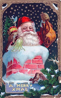 Cold Gallery: Santa Claus in a chimney on a Christmas postcard