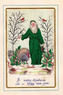 Santa Claus on a Christmas and New Year card