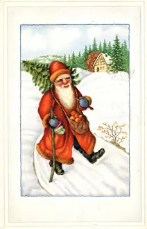 Santa Claus on a Christmas postcard