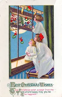 Triplane Prints: Santa Claus in a plane on a Christmas postcard