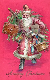 Santa Claus with presents on a Christmas postcard