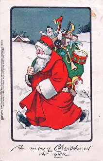 Santa Claus with presents on a Christmas postcard